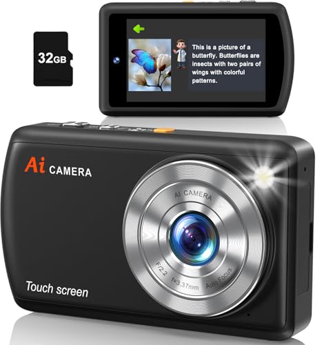 DSOEKEU AI Digital Camera, WiFi Cameras for Photography with Object Recognition, Compact Point and Shoot Digital Camera with Dual Lens, Flash, 3.6' Touch Screen, Gift for Kids Teens