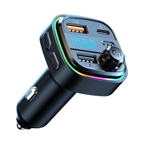Bluetooth Voiture transmetteur FM, Voiture autoradio Bluetooth Accessoire, C26 Allume Cigare, 2 USB Ports[3.1A+1A] et PD15W, QC3.0, Charge Rapide appels Mains Libres Support