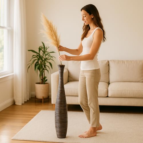 Image of Leewadee Large Floor Vase 41 inches Mango Wood for Pampas Grass, Dried Flowers