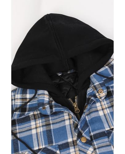 Image of ZENTHACE Men's Quilted Lined Hooded Plaid Jacket,Zipper & Snap Closure