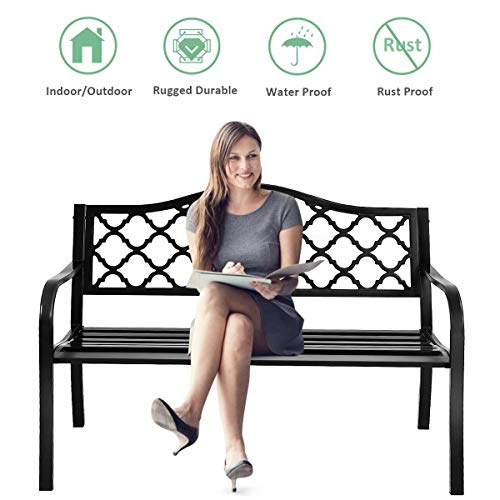 Giantex 50" Patio Garden Bench Loveseats Park Yard Furniture Decor Cast Iron Frame Black (Black Style 1) #TOP4