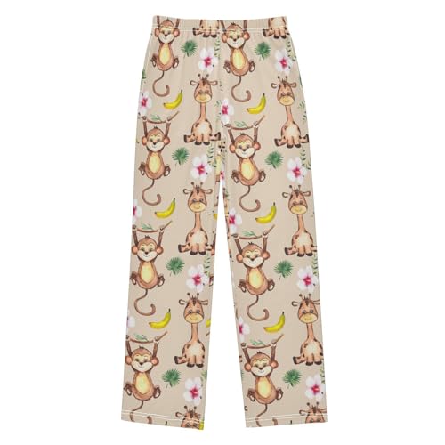ZZXXB Monkey Giraffe Hibiscus Flower Boys Long Pants Soft Trousers Elastic Waist Kids Lounge Bottoms with Pockets S-XL