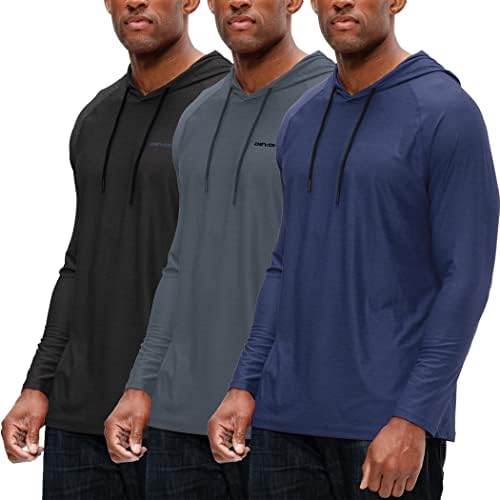 DEVOPS Men's 3 Pack Hoodie Long Sleeve Fishing Hiking Running Workout T-shirts (2X-Large, Black/Charcoal/Navy)
