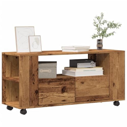 Woonisher Meuble TV avec roulettes Vieux Bois Bois d'ingénierie Ensemble Meuble TV et Table Basse
