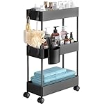 Pipishell Slim Storage Cart with Wheels, Bathroom Cart Organizer Bathroom Storage Small, Rolling Cart for Bathroom, Laundry Room, Kitchen, Narrow Space, Black PIUC04