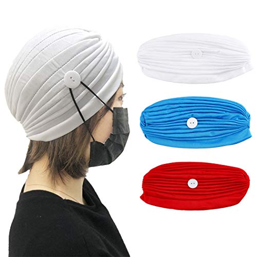 ELABEST Yoga Headband Wide Headbands with Button 3Pack Sport Hair Band White Head Wrap Ear Protection Bandeau Elastic Head Band for Women and Girls