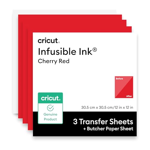 Cricut Infusible Ink Transfer Sheets Cherry Red (3 ct) - 12 x 12in - Comes with Butcher Paper - Personalize T-Shirts Coasters Baby Bodysuits Tote Bags & More