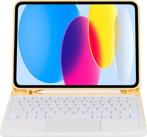 Image of RTSY Keyboard case for Pad A16 (11th) & 10th Gen with Multi Gesture Touchpad & 7-Color Backlit,Multi Viewing Angle,Pencil Slot,Magnetically Detachable Bluetooth Keyboard-Yellow /White