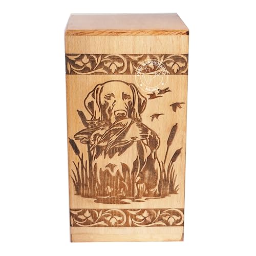 Image of Handcrafted Floral Engraved Wooden Urns for Human Ashes Adult Large - Cremation Urn for Ashes - Burial Urn for Columbarium - Funeral Urn Box (Dog Hunting, 250 LB - Beechwood)