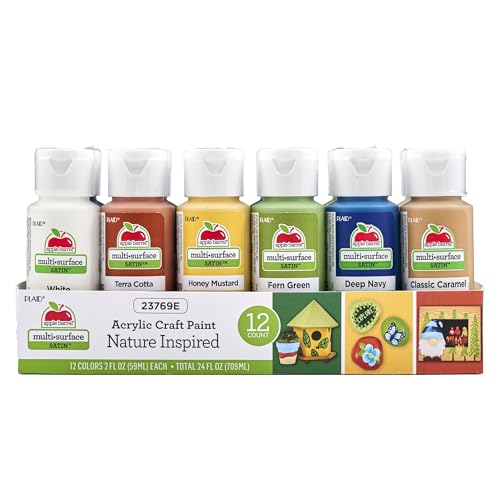 Apple Barrel, Nature Inspired Colors, Multi-Surface Acrylic Craft Paint Set, Includes 12 Colors, Satin Finish