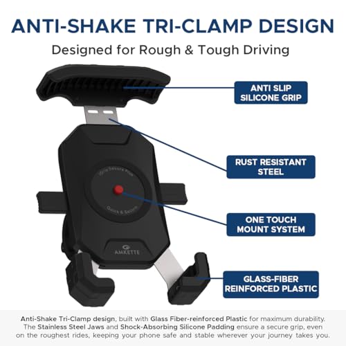 Amkette iGrip Secure Plus Mobile Holder for Bike/Scooter | Sturdy Build with Internal Metal Core, Anti-Shake Mount, 360° Rotation, IPX6 Waterproof, ABS & Rubber Protection (Black) - Image 3