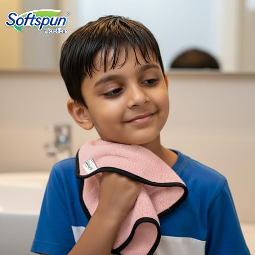 Image of SOFTSPUN Microfiber Baby Hand & Face Wipes 280 GSM 20x30 Cms, 4 Piece Towel Set, Light Pink! Super Soft & Comfortable for Newborn Baby and Kids Quick Drying Ultra Absorbent in Small Size.
