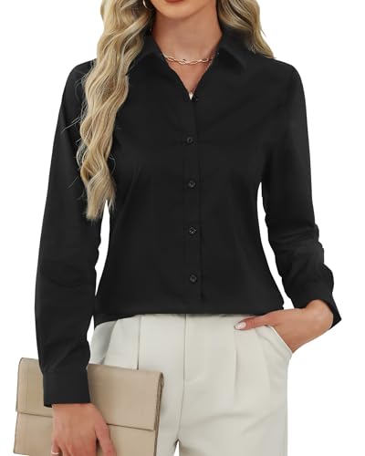 Image of J.VER Button Down Shirts for Women Stretch Collared Cotton Long Sleeve Dress Shirt Business Casual Blouse for Work