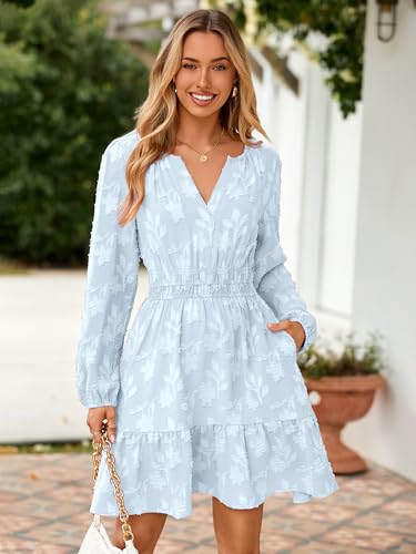 Image of BerryGo Womens Long Sleeve Mini Dress Casual A Line Flowy Loose Vacation Party Babydoll Fall Short Dresses with Pocket