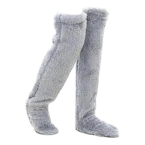VidFair Sock Slippers Over Knee High Fuzzy Long Socks Plush Slipper Stockings Leg Warmers Winter Home Sleeping Socks-One Size Grey Cover