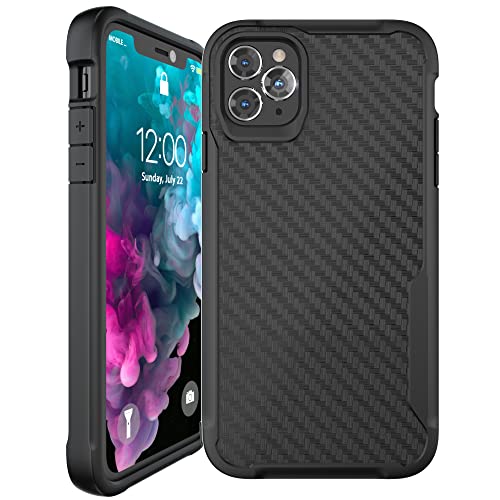 Kitoo Carbon Fiber Pattern Slim Case Compatible with iPhone 11 Pro, Shockproof 10ft. Drop Tested, Wireless Charging Compatible - Black