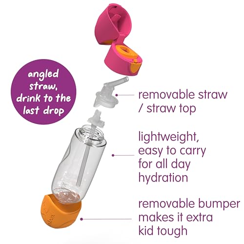 Image of b.box Tritan Straw Kids Water Bottle 450ml | School Bottle for Kids, BPA Free Straw Bottle | Leak Proof Bottle for Travel | Easy Grip Triangular Design & Handle | Pink Orange