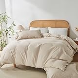 OAITE 100% Washed Cotton Duvet Cover Queen Size Soft Breathable Durable Bedding with Zipper Closure & 8 Corner Ties- 3 Pieces Plain Simple Duvet Cover Set,2 Pillow Shams,1 Duvet Cover(90"x90")
