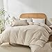 OAITE 100% Washed Cotton Duvet Cover Queen Size Soft Breathable Durable Bedding with Zipper Closure & 8 Corner Ties- 3 Pieces Plain Simple Duvet Cover Set,2 Pillow Shams,1 Duvet Cover(90"x90")