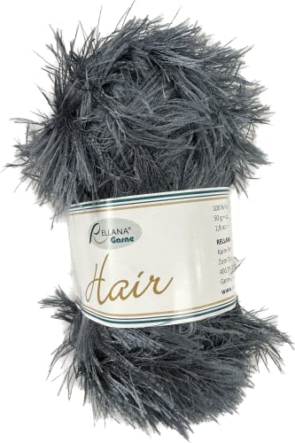 Rellana Hair - Gomitolo di filato con frange, 50 g, diversi colori (81 grigio)