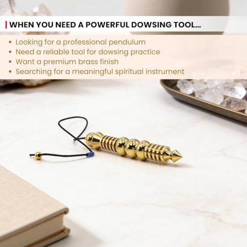 Image of Plus Value Supreme Long Metal Brass Dowsing Pendulum for Reiki, Feng Shui, Energy Dowsers, Vastu Experts, Prediction Yes /No (4 Premium Charts, Jute Bag, Gold)
