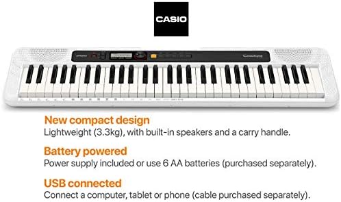 Casio CT-S200WEAD 61 Key Portable Electronic Keyboard in White with Dance Music Mode and AC Adapter