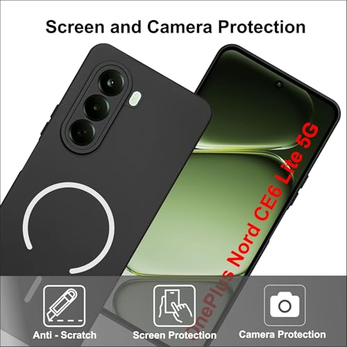 Image of SBMS Silicone Back Cover Case for OnePlus Nord CE6 Lite 5G | Soft Micro-Fibre Lining Inside | Magsafe Print On Back Side Camera Protection Bump | Shockproof Case OnePlus Nord CE 6 Lite (Black)