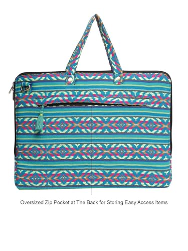 Image of The House of tara Office Laptop Bag for Women 13.3 And 15.6 Inch | Ideal For Office & Travel | Multicolour Embellished Handloom Fabric | MacBook Messenger Business Bag for ladies