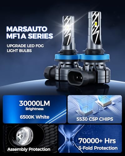 Image of Marsauto H11 /H8 LED Fog Light Bulb, 30,000LM 800% Brightness, H11 H16 H8 LED Bulb Fog Lights, 6500K Cool White Non-Polarity, For DRL Use, Tire Light Assemblies (Pack of 2)