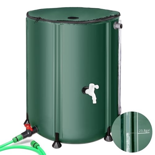 Rain Barrels to Collect Rainwater from Gutter - Rain Collection Barrel Water Barrel Rainwater Collection System Collapsible Rain Barrel Include Filter Two Spigots and Overflow Kit (66 Gallon, Green)