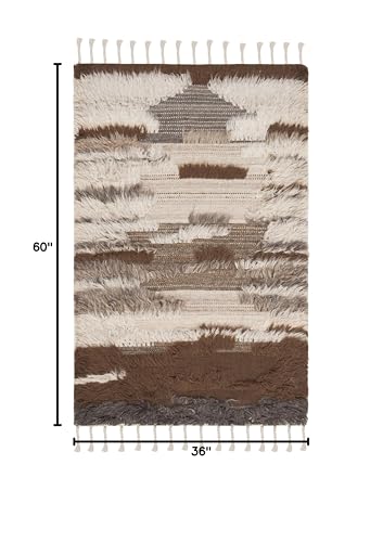 Tapete SAFAVIEH 91x152 cm de lana hecho a mano gris y marrón miniatura 2