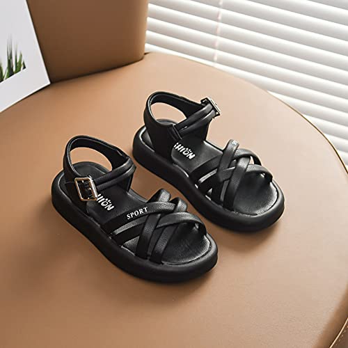 Girls' Sandals Girls Crossed Toddler Beach Sandals Summer Children Baby Boys Shoes Strap Girl's shoes (Black, 4 Big Kids)3