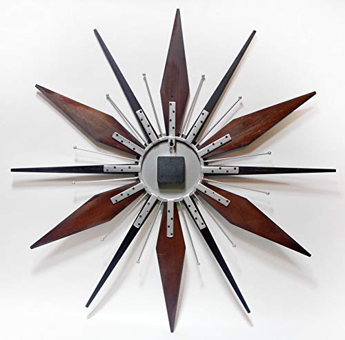 Mid Century Mantle Clock Starburst Wall Clock Large 30 Inch Midcentury Modern Wall Clock Unique Modern Design Sunburst Clock Mid Century Wall Decor For Living Room, Kitchen, Bedroom Walnut Wall Clock #TOP1