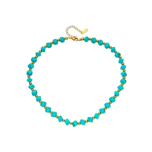 Q&D&S Turquoise Necklace Round Stone Beads Chunky Fashion Jewelry for Women cross Necklace Multi Meditation necklace (Style 6)