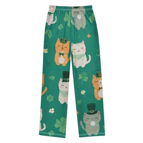 Lucky Clover Cat Boys Long Pants Soft Trousers Elastic Waist Kids Lounge Bottoms with Pockets S-XL2