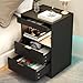 Gadroad Night Stand, LED Nightstand with Charging Station, Wood Bedside Table, End Table Sofa Couch Side Table with Pull-Out Shelf, Black