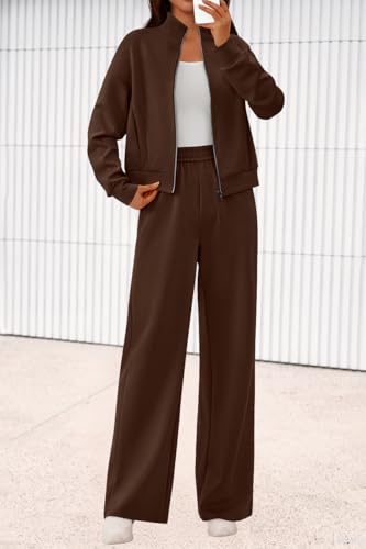 PRETTYGARDEN Women's 2 Piece Outfits Fall Sweatsuits Zip Up Sweatshirt Wide Leg Sweatpants Casual Tracksuit Lounge Sets2