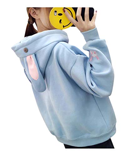 Cosplay Anime Bunny Emo Girls Sweater Hoodie Ears Costume Panda Cat Emo Bear Jacket T Shirt Top Shirt (Blue Bunny)