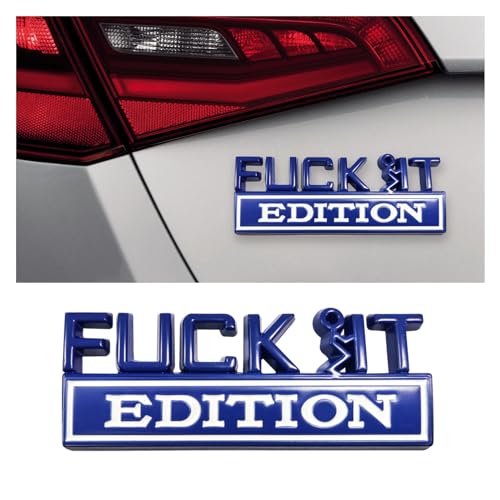 Image of Dickno Fuck It Edition Emblem for Car, Auto Fender Bumper Decoration Stickers, Vehicle 3D Side Fender Rear Trunk Decal Badge, Universal Exterior Accessories for Car Truck SUV (Blue & White)