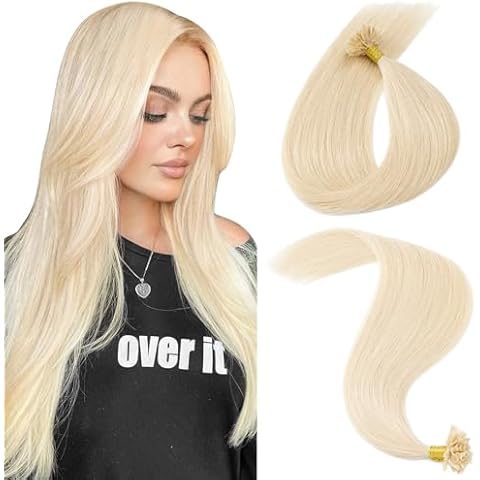 MY-LADY U Tip Hair Extensions Real Human Hair #60 Platinum Blonde Remy Straight Nail Tip Fusion Hair Extensions Cover