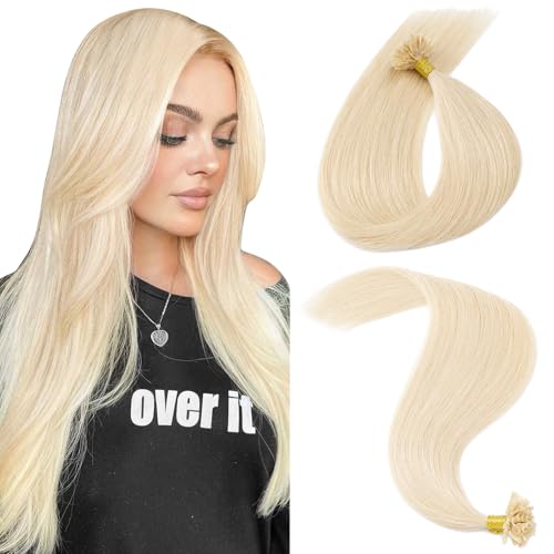 MY-LADY Extension Cheveux Naturel Keratine 25pcs/25Mèches Blond Platine 35 cm 20g Extension a Chaud Remy Humain Cheveux Lisse 14Pouces #60