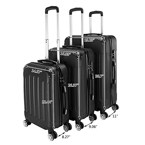 Knocbel 3-in-1 Portable ABS Trolley Case 20"/24"/28", Large Capacity Three-Piece Set Traveling Luggage Suitcases, Ergonomic Design, Lightweight for Long Term Use, Black2