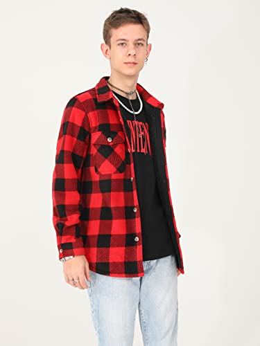 Image of ThCreasa Boys Sherpa Lined Plaid Button Shirt Jacket | Full Thermal Lining, Buffalo Plaid Shacket, Button Down, Family Matching Shirt, Dress Shirt Style, Cozy Winter Fall Outerwear