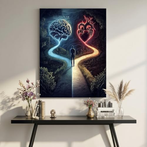 Toile murale cœur et cerveau 45x60cm pour déco salon spirituelle