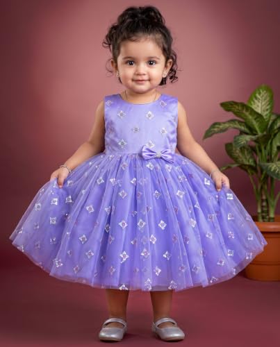 Image of Stanwells Kids Baby Girl Peacock Blue Net Frock Birthday Kids Dress for Girls Short Sleeve Flared Knee Length 6Months-8 Yeras