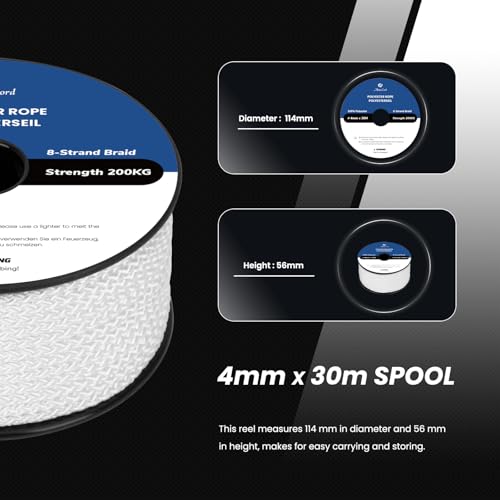 Abma Cord Polyester Rope 4mm x 30m Diamond Braided Cord on Spool - White - Image 2