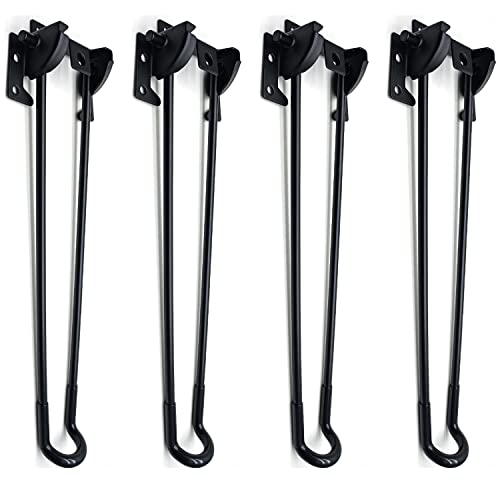 Foldable Hairpin Table Legs, Furniture Legs,Heavy Duty Metal Folding Table Legs,Side Table Laptop Table Mini Desk,with Mounting Screws & Rubber Pads,Can Be Folded,Height 13 inch, Black,4pcs