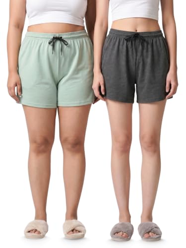 Image of Fflirtygo Women's Cotton Shorts | Sports and Running | Gym Workout and Yoga | Regular Fit Shorts for Women Combo (Pack of 2)