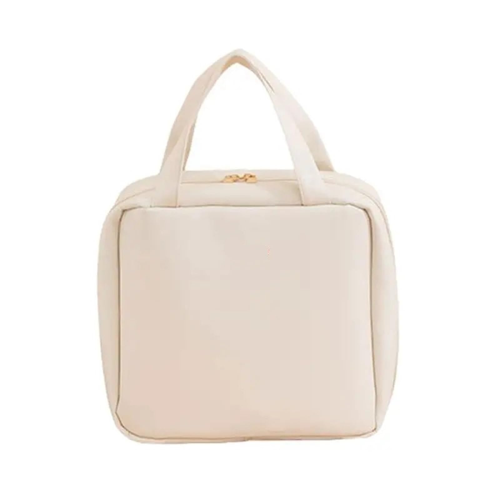Neceser colgante de gran capacidad con espejo y gancho, material de poliuretano, resistente al agua, color beige, organizador de cosméticos de viaje