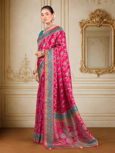Image of Glory Sarees Women's Luxurious Dola Pure Silk Original Saree Position Print Work Madhubani Inspired Motifs Banarasi Kanjivaram Style Saree With Blouse Piece (Elegant101 Parent)